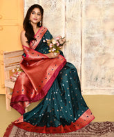 Marine Blue Meenakari Katan Silk Saree
